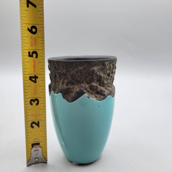 Ceramic Vase or Toothbrush Holder Mixed Textures Turquoise Glaze - Picture 7 of 7